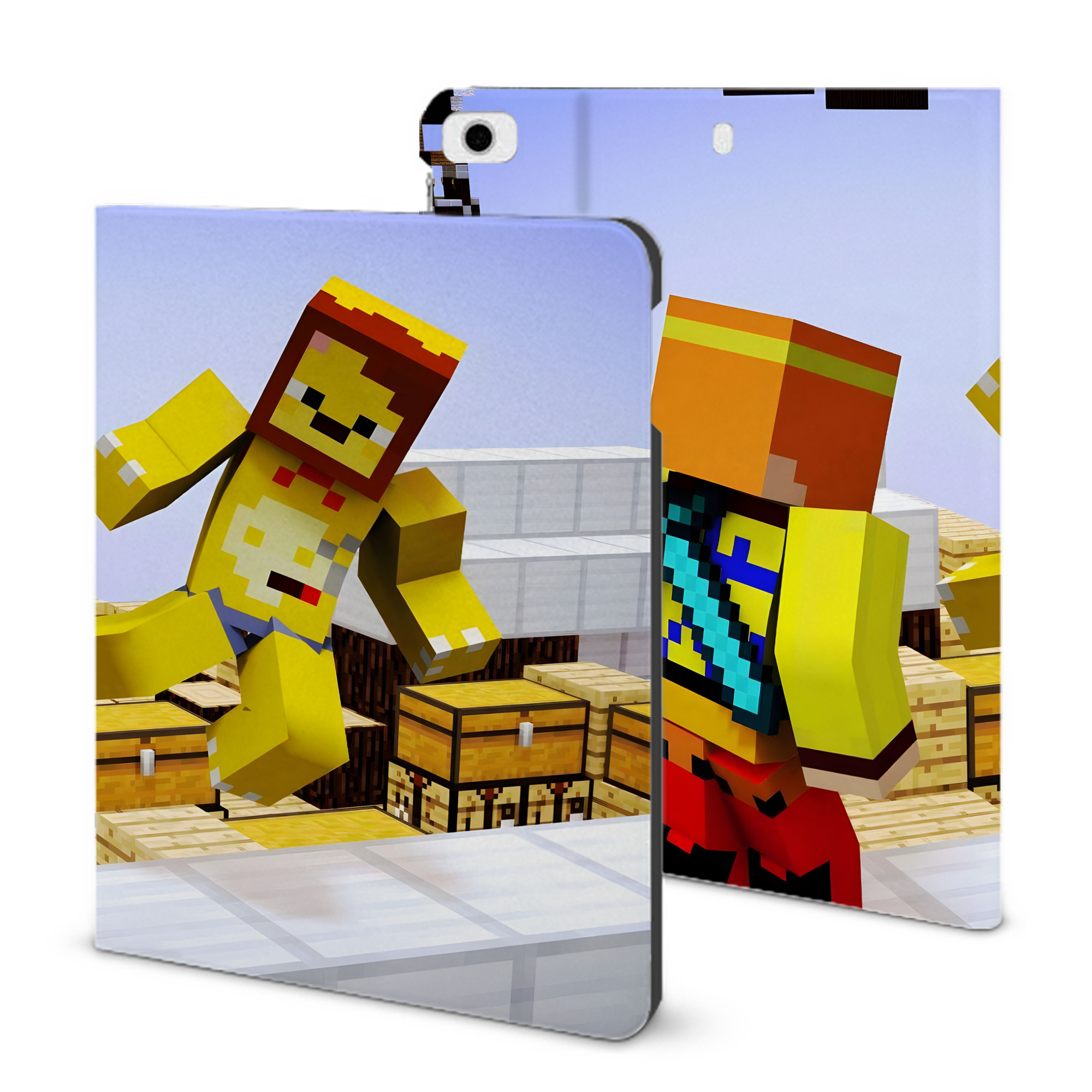 （画像用） マインクラフト ブロックの世界 Minecraft MC Block world IPad ケース ブック型 PUレザー TPU 耐衝撃 軽量 薄型 ペン収納なし 全面保護 IPad 各モデル対応